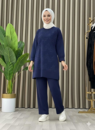 Taş Baskı Desenli Tunik Pantolon İkili Takım