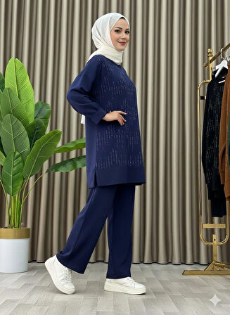 Taş Baskı Desenli Tunik Pantolon İkili Takım