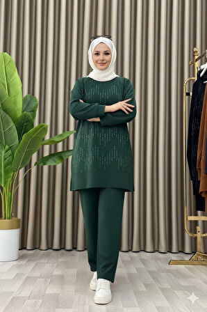 Taş Baskı Desenli Tunik Pantolon İkili Takım