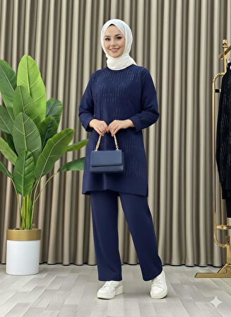 Taş Baskı Desenli Tunik Pantolon İkili Takım