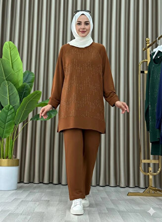 Taş Baskı Desenli Tunik Pantolon İkili Takım