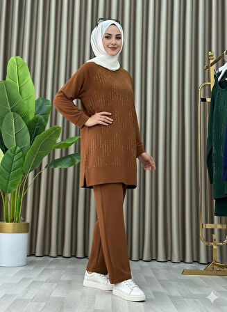 Taş Baskı Desenli Tunik Pantolon İkili Takım
