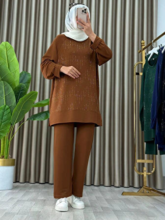 Taş Baskı Desenli Tunik Pantolon İkili Takım