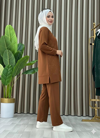 Taş Baskı Desenli Tunik Pantolon İkili Takım