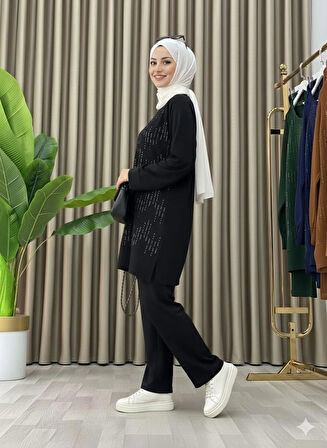 Taş Baskı Desenli Tunik Pantolon İkili Takım