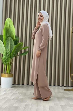 Tesettür İkili Takım Uzun Tunik Bol Paça Pantolon