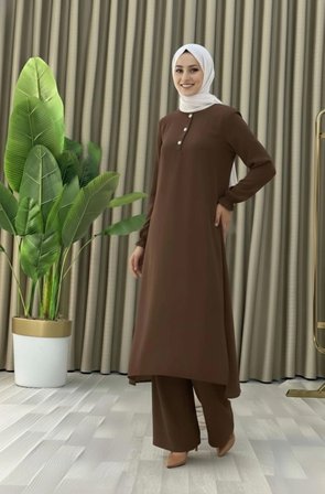 Tesettür İkili Takım Uzun Tunik Bol Paça Pantolon