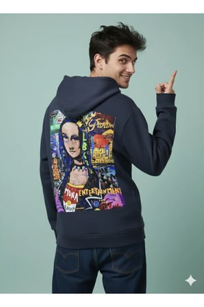 Lenithra Mona Lisa Sırt Baskılı Unisex Oversize Hoodie Füme / M