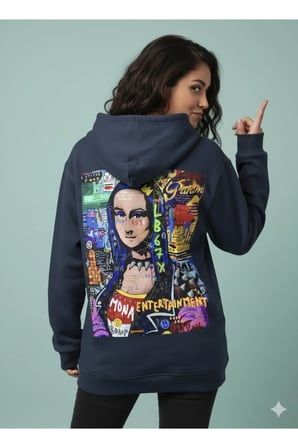 Lenithra Mona Lisa Sırt Baskılı Unisex Oversize Hoodie Füme / M