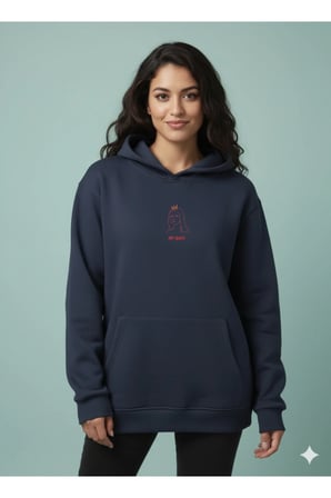 Lenithra Mona Lisa Sırt Baskılı Unisex Oversize Hoodie Füme / M