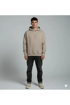 Lenithra Mona Lisa Sırt Baskılı Unisex Oversize Hoodie Bej / XL