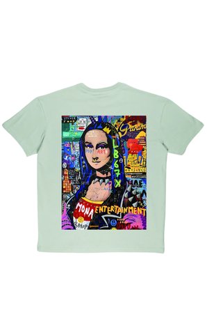 Lenithra Mona Lisa Sırt Baskılı Unisex Oversize T-shirt Gri / L