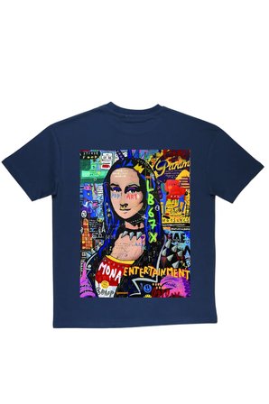 Lenithra Mona Lisa Sırt Baskılı Unisex Oversize T-shirt Füme / L