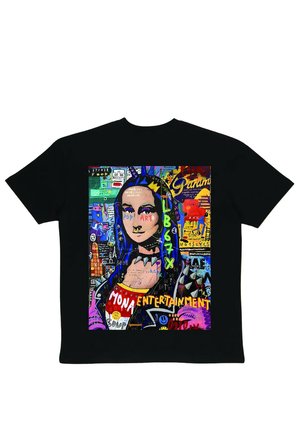 Lenithra Mona Lisa Sırt Baskılı Unisex Oversize T-shirt Siyah / S
