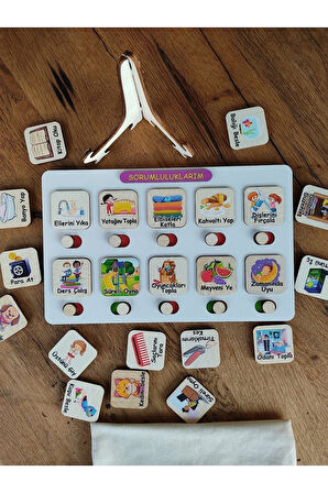 Sorumluluk ve Görev Tablosu - Montessori Eğitici ve Eğlenceli Ahşap Oyuncak