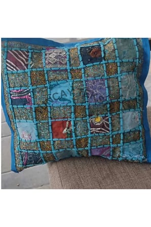 Mavi Hint İşi Patchwork Kırlent Kılıfı