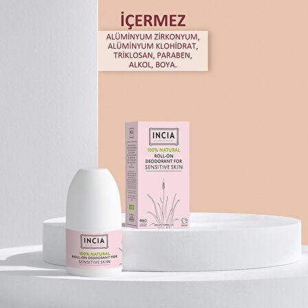 INCIA %100 Doğal Roll On Deodorant Hassas Ciltler İçin Ter Kokusu Önleyici Lekesiz 50 ml X 2 Adet