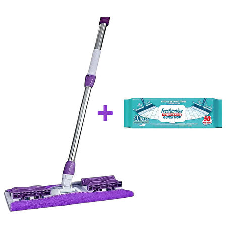 Dmr Mandallı Sihirli Mop Takımı + Freshmaker 50'li Mop Uyumlu Yer Temizlik Havlusu - Set