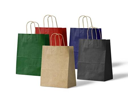 Büküm Saplı Kraft Kağıt Çanta Karton Hediyelik Poşet Torba - Mor - 18x24 Cm. -25 Adetlik 4 Paket