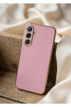 Samsung Galaxy A73 Uyumlu Yumuşak Silikon Kamera Korumalı Gold Kenarlı Telefon Kılıfı Kapak