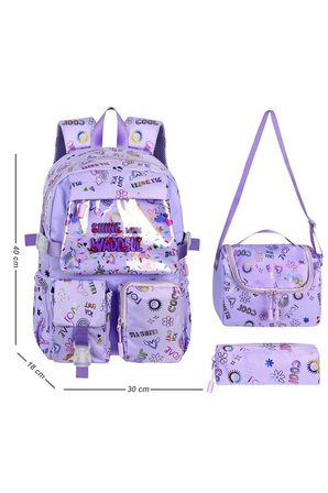 Kawaii Kore Tarzı Twil Kumaş Desenli Sırt Çantası,Beslenme Çantası Ve Kalemlikli Üçlü Set
