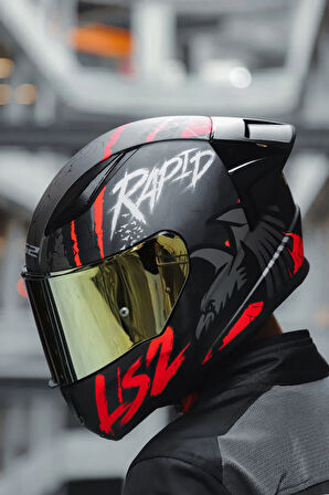 RAPID 2 RAVEN MAT SİYAH-BEYAZ-KIRMIZI KASK