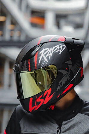 RAPID 2 RAVEN MAT SİYAH-BEYAZ-KIRMIZI KASK