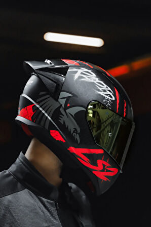 RAPID 2 RAVEN MAT SİYAH-BEYAZ-KIRMIZI KASK