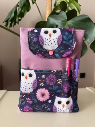 Tadsy Mor Baykuş Desenli Kitap Kılıfı Cepli Koruyucu Kılıf 19x25 cm
