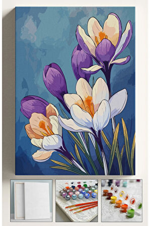 Sayılarla Boyama Seti Çerçeveli Hobi Seti Tuval Fırça Boya Kasnaklı Set 40x50 Cm Mor Çiğdem