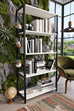 MORE Metal Kitaplık 5 Raflı Geniş Kitaplık Dosya Kitap Rafı Ofis Ev Rafı