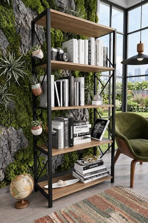 MORE Metal Kitaplık 5 Raflı Geniş Kitaplık Dosya Kitap Rafı Ofis Ev Rafı