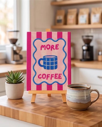 More coffee Pearlstone Tuval Sanat Kiti | Yarım İnci 3D Tablo Boyama Seti | Rhinestone 
