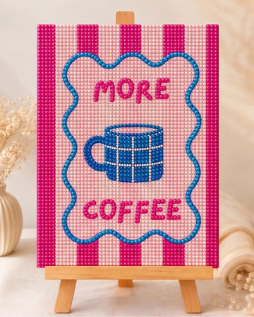 More coffee Pearlstone Tuval Sanat Kiti | Yarım İnci 3D Tablo Boyama Seti | Rhinestone 
