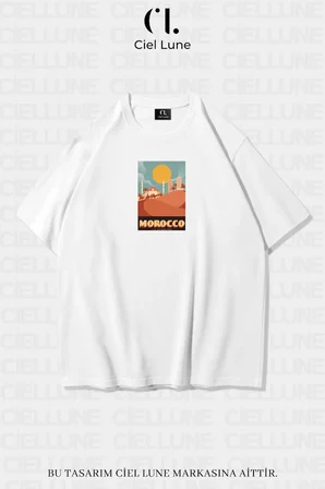 unisex kadın erkek morocco baskılı özel tasarım oversize t-shirt