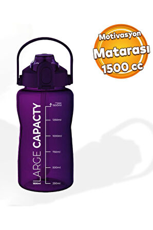 Sağlıklı Polikarbon 1.5 Litre Büyük Kapasiteli Su Matarası Pipetli Suluk Mor