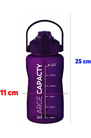 Sağlıklı Polikarbon 1.5 Litre Büyük Kapasiteli Su Matarası Pipetli Suluk Mor