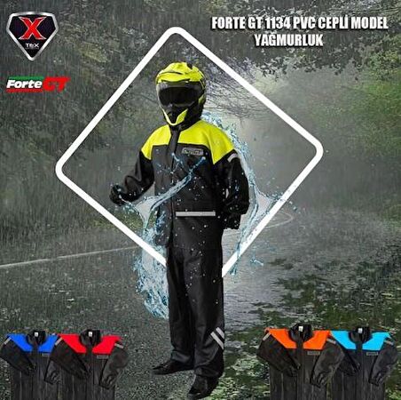 Forte Gt 1134 Motosiklet PVC Yağmurluk Cepli Alt Üst Takım XXL Beden Sarı