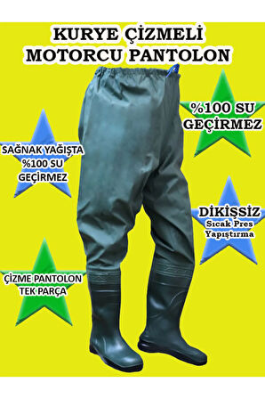Motorcu Çizmeli Pantolon, Kurye Motorcu %100 Su Geçirmez Tek Alt Çizmeli Pantolon Dikişsiz
