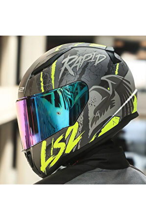 LS2 RAPID 2 RAVEN MAT SİYAH-GRİ-NEON SARI KASK