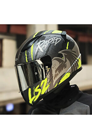 LS2 RAPID 2 RAVEN MAT SİYAH-GRİ-NEON SARI KASK
