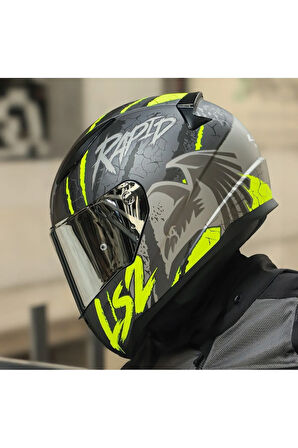 LS2 RAPID 2 RAVEN MAT SİYAH-GRİ-NEON SARI KASK