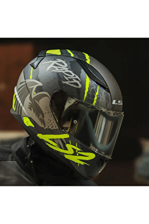 LS2 RAPID 2 RAVEN MAT SİYAH-GRİ-NEON SARI KASK