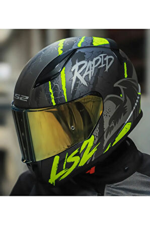 LS2 RAPID 2 RAVEN MAT SİYAH-GRİ-NEON SARI KASK