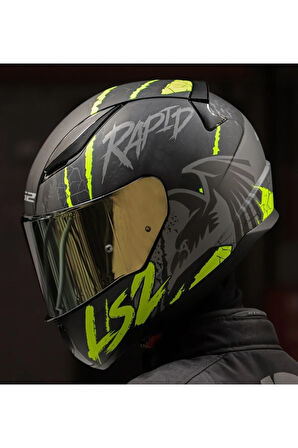 LS2 RAPID 2 RAVEN MAT SİYAH-GRİ-NEON SARI KASK