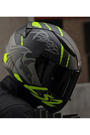 LS2 RAPID 2 RAVEN MAT SİYAH-GRİ-NEON SARI KASK