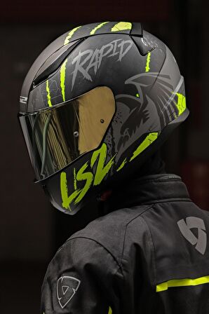 RAPID RAVEN MAT SİYAH-GRİ-NEON SARI KASK