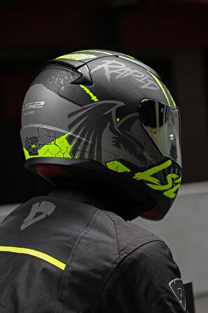 RAPID RAVEN MAT SİYAH-GRİ-NEON SARI KASK