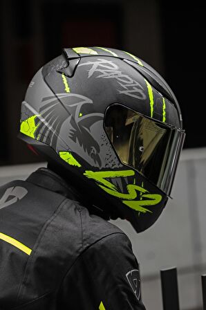 RAPID RAVEN MAT SİYAH-GRİ-NEON SARI KASK