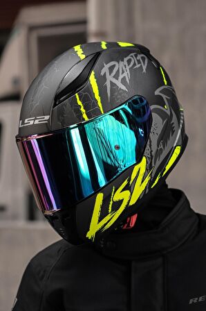 RAPID RAVEN MAT SİYAH-GRİ-NEON SARI KASK